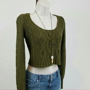 Guinevere green cropped alpaca / Marino wool sweater size XS Anthropology